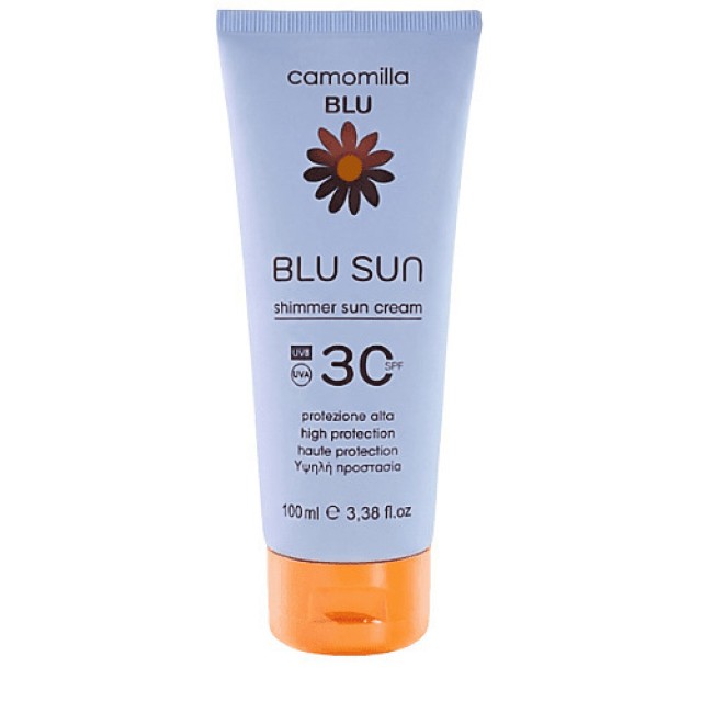 Camomilla Blu Shimmer Sun Cream — αντηλιακή κρέμα σώματος SPF30 με χρυσό ιριδισμό, 100ml